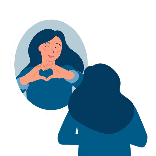 self love concept happy girl stands front mirror holds her hands shape heart 1